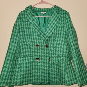 JODIFL Green Plaid Double-Breasted Blazer